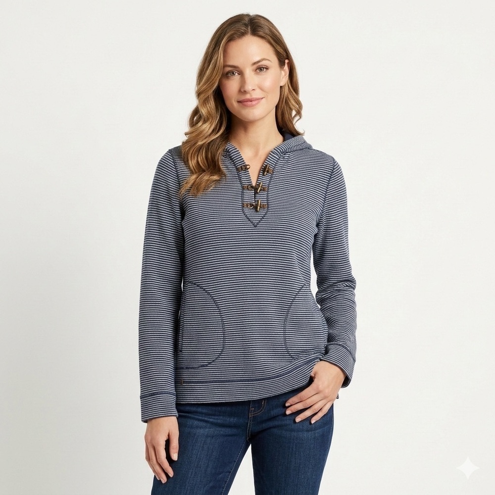 Ralph Lauren Women’s Stripe Toggle Neck Hoodie Navy Size L